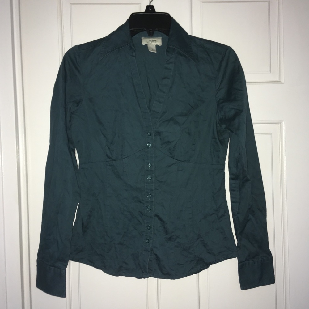 Ann Taylor Loft aqua green button down shirt